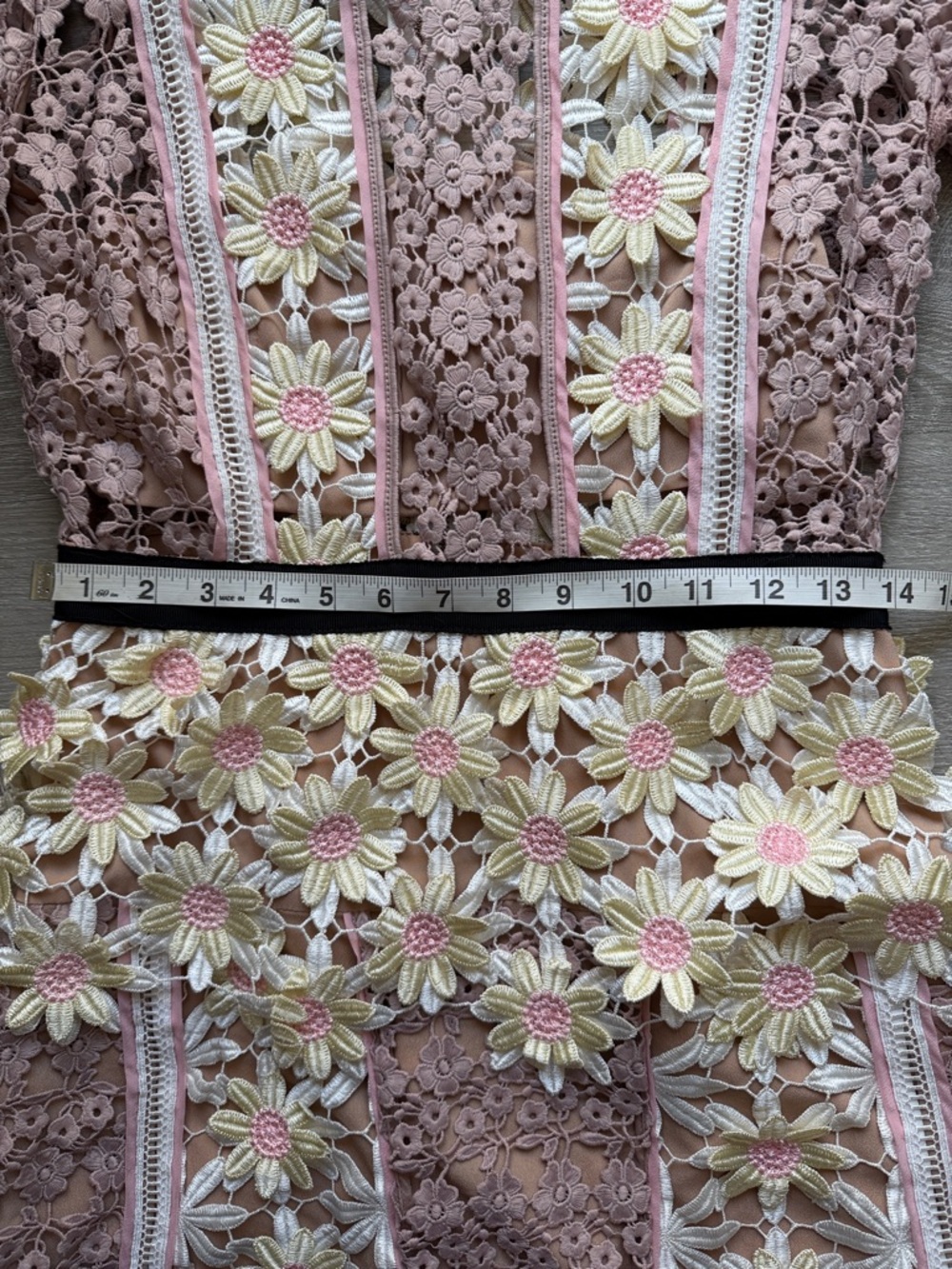 Self-Portrait Dusty Rose Lace Dress with Yellow & Pink Floral Appliqué - Picture 10 of 12